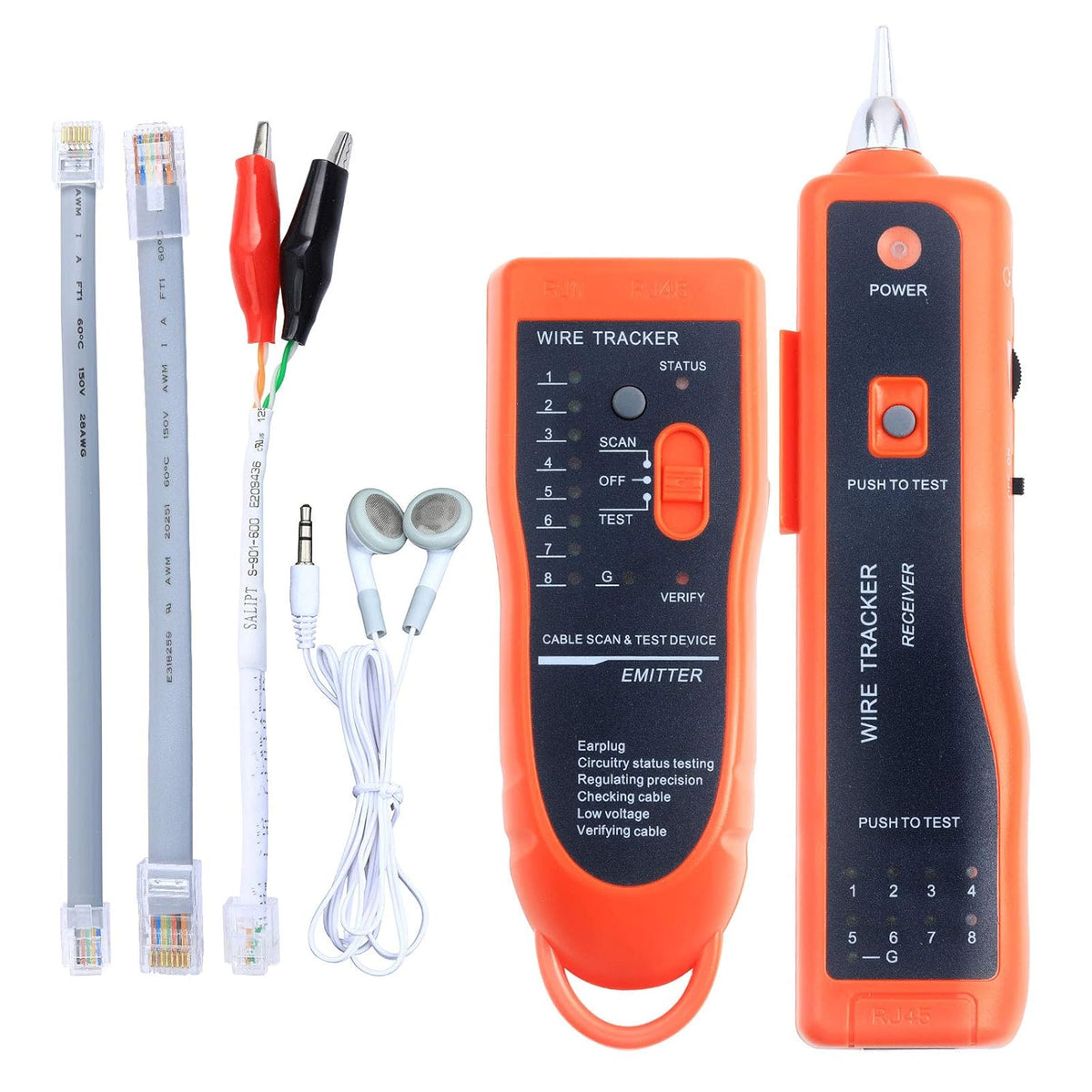 Wire Tracker XQ-350 RJ45 RJ11 Finder for Telephone Network Wire LAN Cable Tester for Line DC Detecting/Anode/Cathode Determination Diagnose Tone Networking Tool with Crystal Head