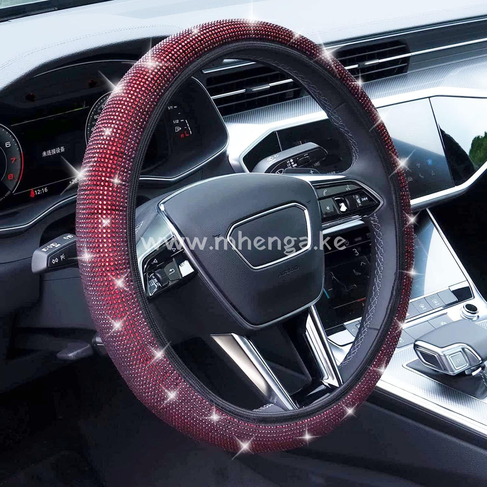 Bling Diamond Leather Steering Wheel Cover With Sparkly Crystal Glitter Rhinestones Universal Fit
