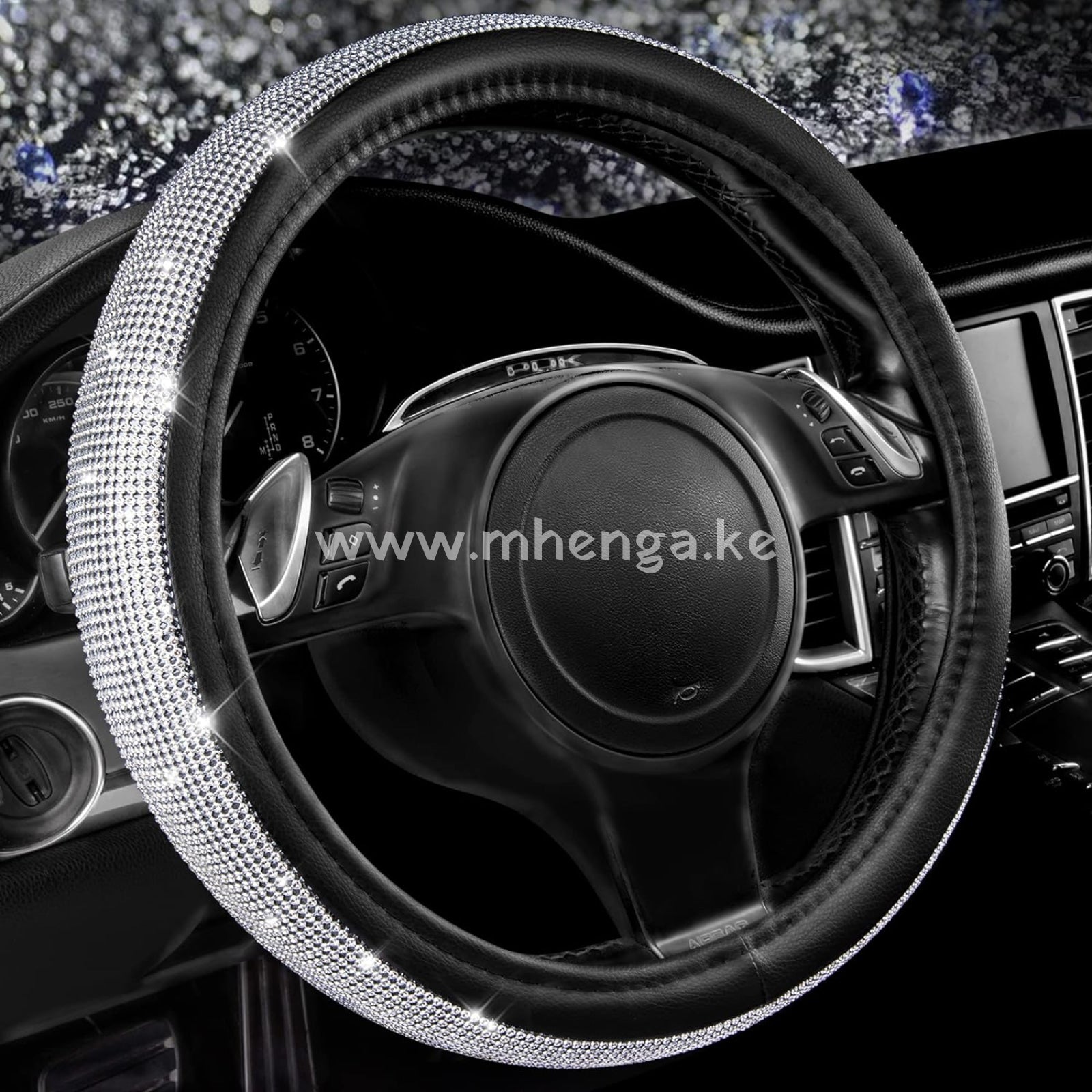 Bling Diamond Leather Steering Wheel Cover With Sparkly Crystal Glitter Rhinestones Universal Fit