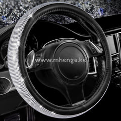 Bling Diamond Leather Steering Wheel Cover With Sparkly Crystal Glitter Rhinestones Universal Fit