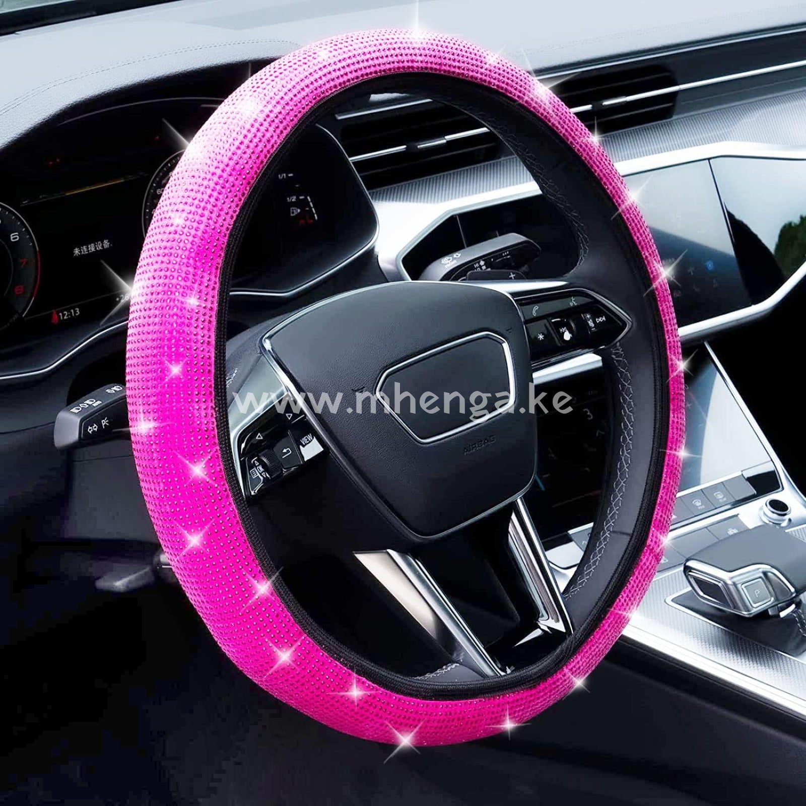 Bling Diamond Leather Steering Wheel Cover With Sparkly Crystal Glitter Rhinestones Universal Fit