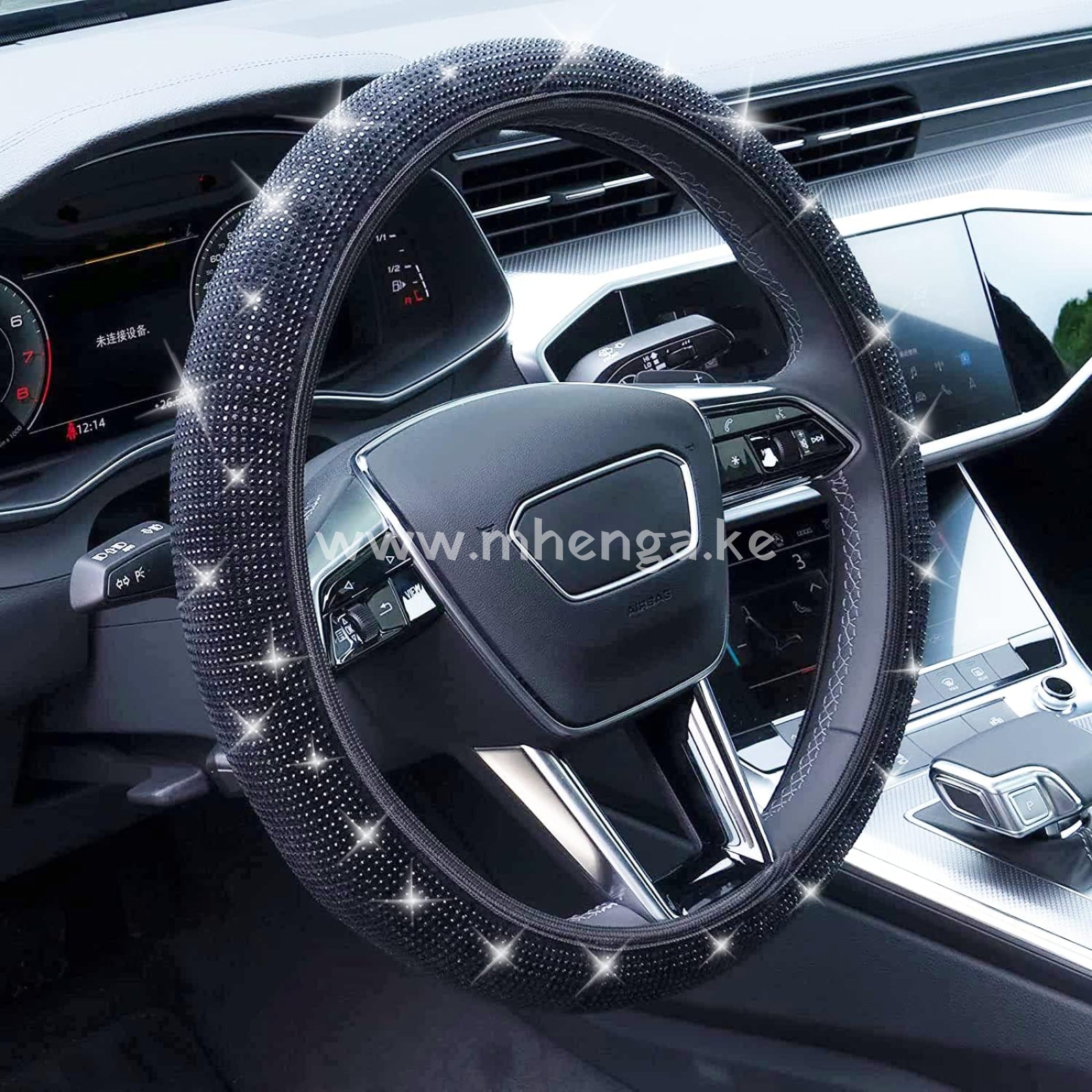 Bling Diamond Leather Steering Wheel Cover With Sparkly Crystal Glitter Rhinestones Universal Fit
