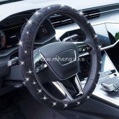 Bling Diamond Leather Steering Wheel Cover With Sparkly Crystal Glitter Rhinestones Universal Fit