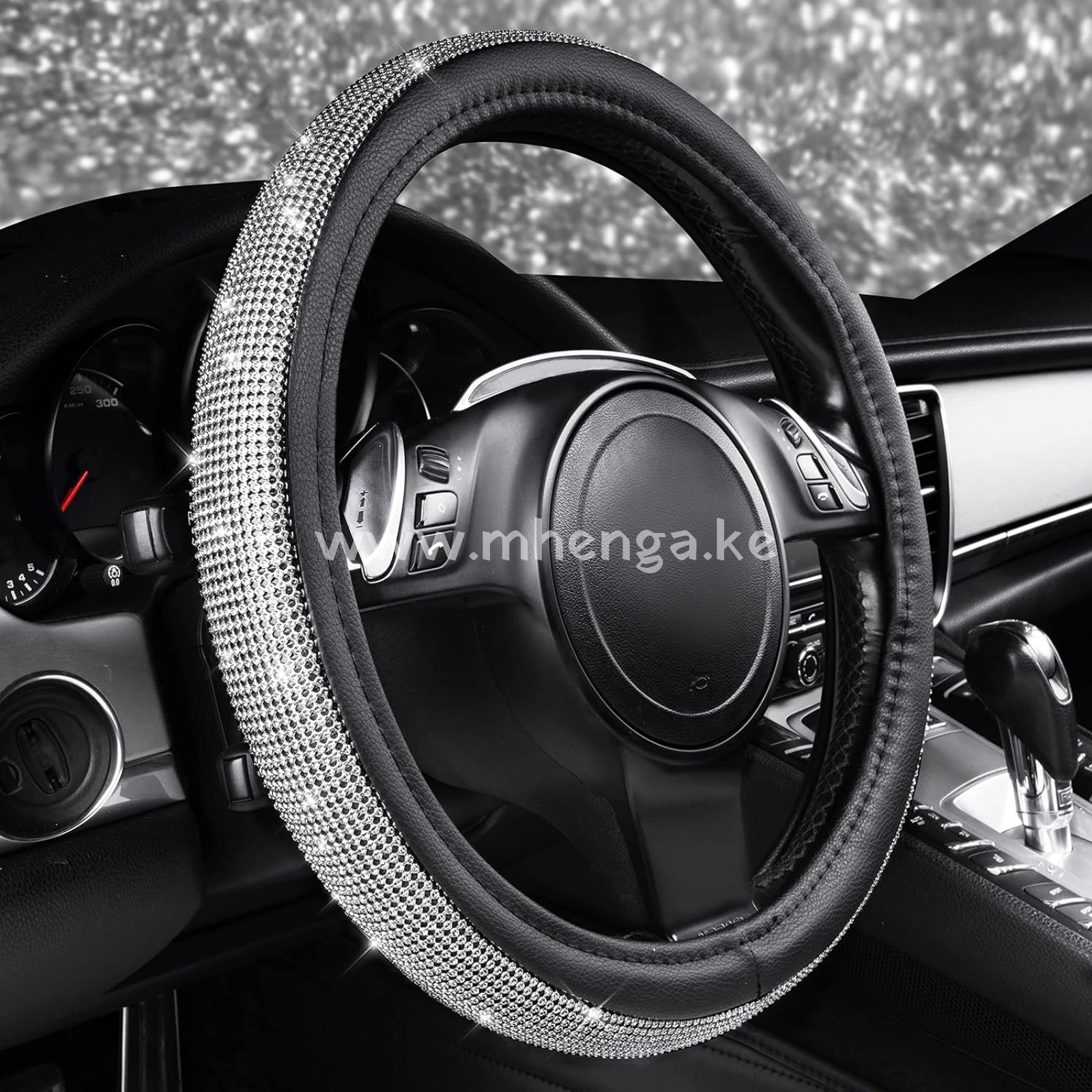Bling Diamond Leather Steering Wheel Cover With Sparkly Crystal Glitter Rhinestones Universal Fit