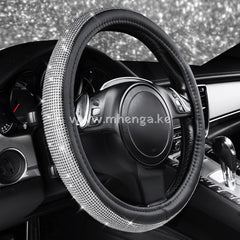 Bling Diamond Leather Steering Wheel Cover With Sparkly Crystal Glitter Rhinestones Universal Fit