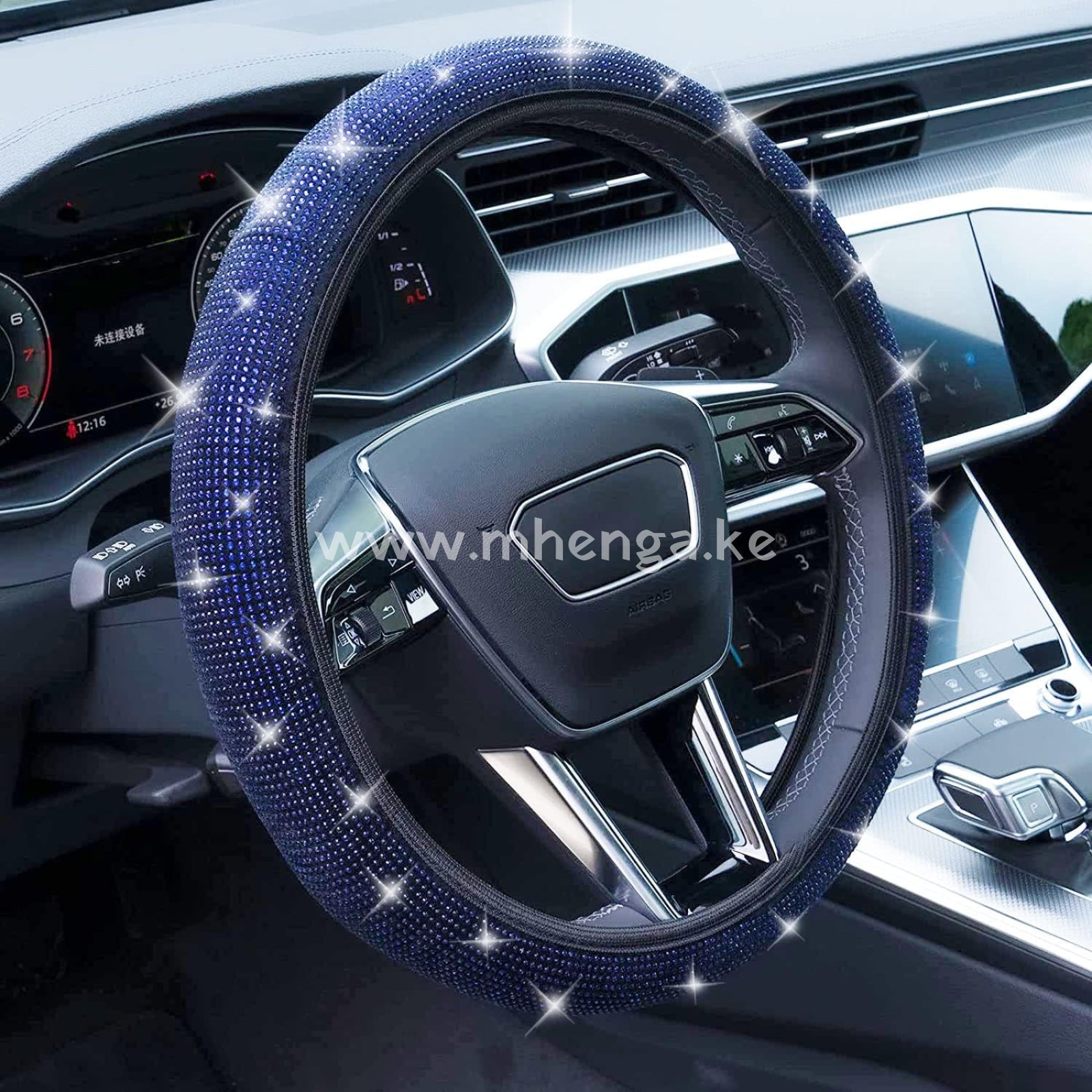 Bling Diamond Leather Steering Wheel Cover With Sparkly Crystal Glitter Rhinestones Universal Fit