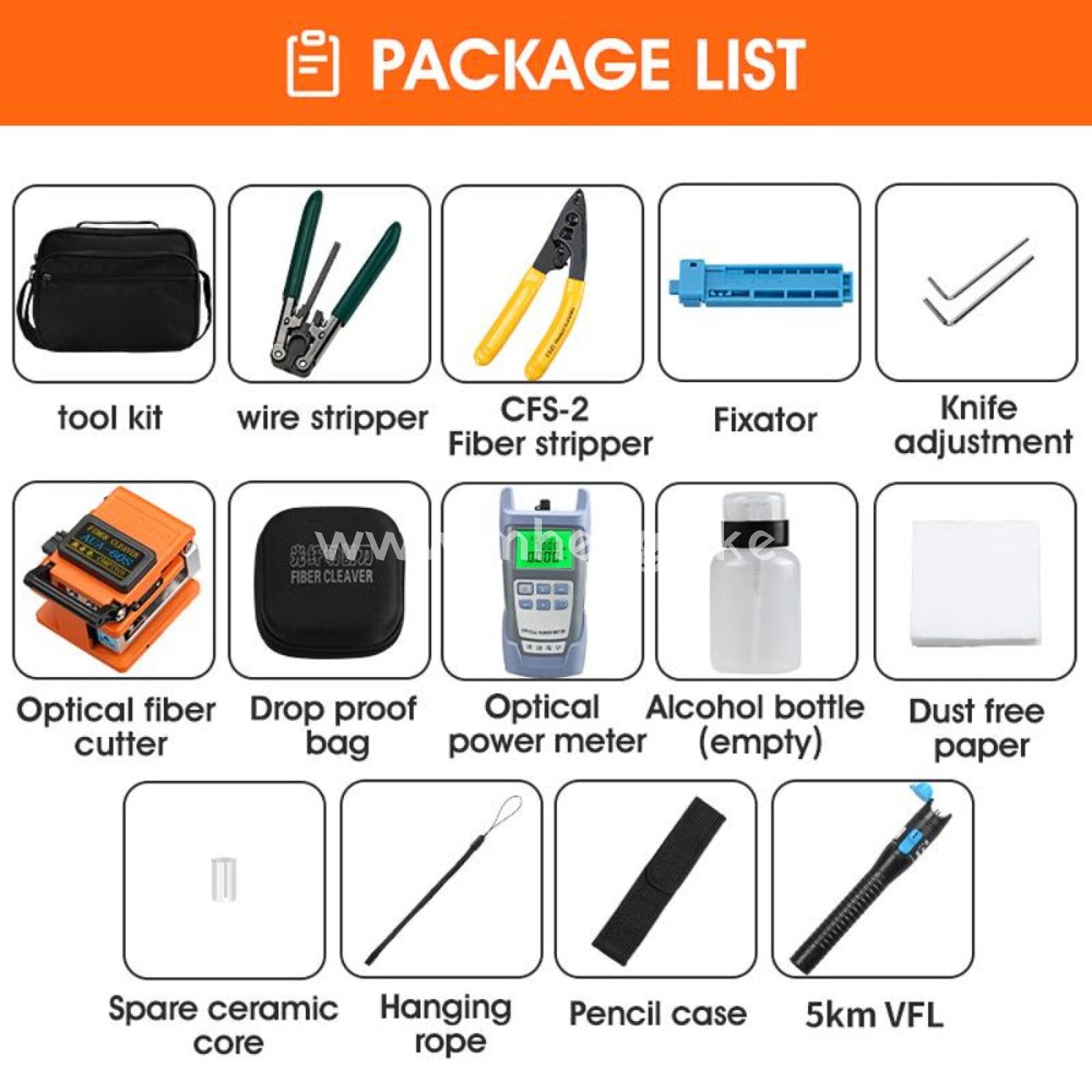 Ftth Fiber Optic Tool Kit With Optical Power Meter And Visual Fault Locator Cable Cutter Stripper