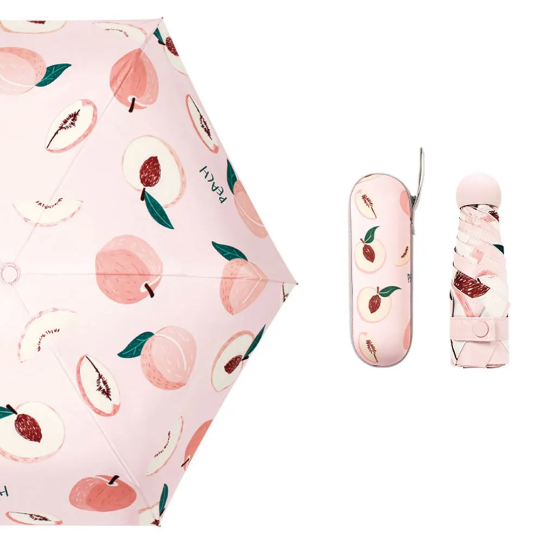 Fruit Design Windproof Umbrella with Pouch – Cute Peach, Avocado, Lemon & Grape Patterns, Portable Folding Travel Umbrella