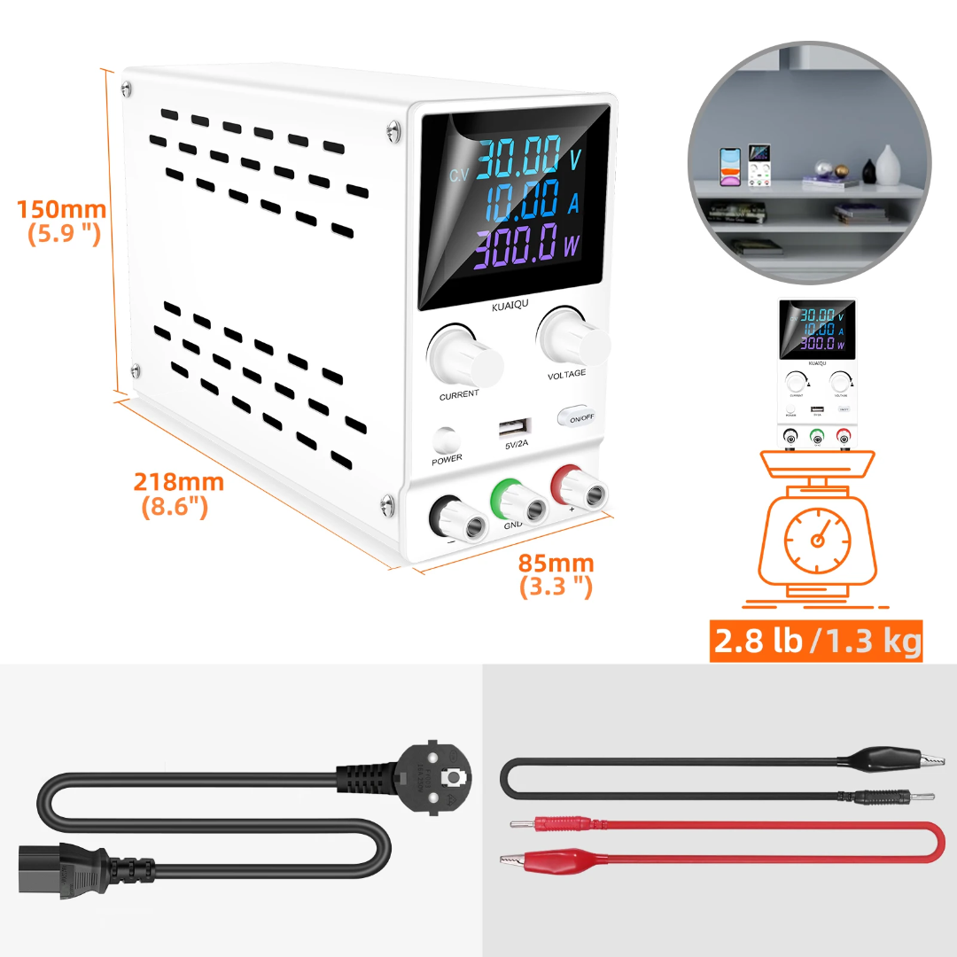 SPPS B3010D Adjustable Regulated DC Power Supply 30V 10A with Encoder, LCD Display, Short Circuit Protection – Lab Bench Power Supply kuaiqu