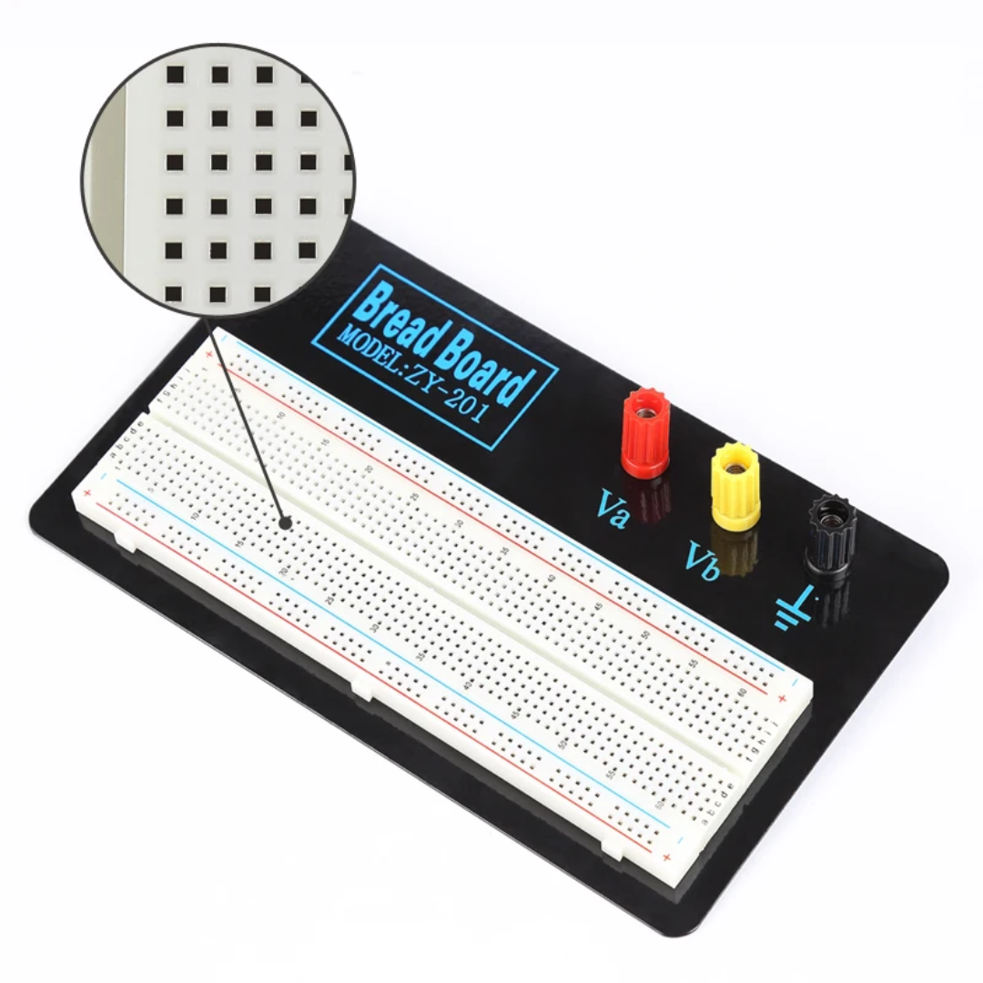ZY-201 Solderless Breadboard 830 Tie-Points with Power Rails – Reusable Prototyping Board for Arduino, Raspberry Pi, DIY Electronics (1 Piece)