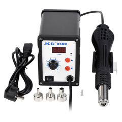 JCD 858D Hot Air Rework Station with Digital Display – Adjustable 100–480°C SMD Soldering Desoldering Tool + 3 Nozzles