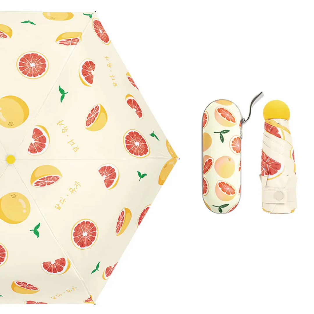 Fruit Design Windproof Umbrella with Pouch – Cute Peach, Avocado, Lemon & Grape Patterns, Portable Folding Travel Umbrella