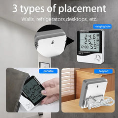 Digital Temperature Thermometer Hygrometer HTC-2 with Clock & Alarm – Indoor Outdoor LCD Display for Home, Office, Greenhouse