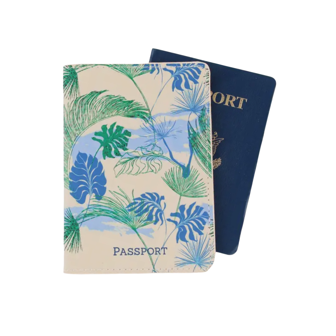 Tropical Wanderlust Passport Holder – RFID Blocking PU Leather Travel Wallet Cover with Card Slots, Stylish Passport Organizer for Men & Women