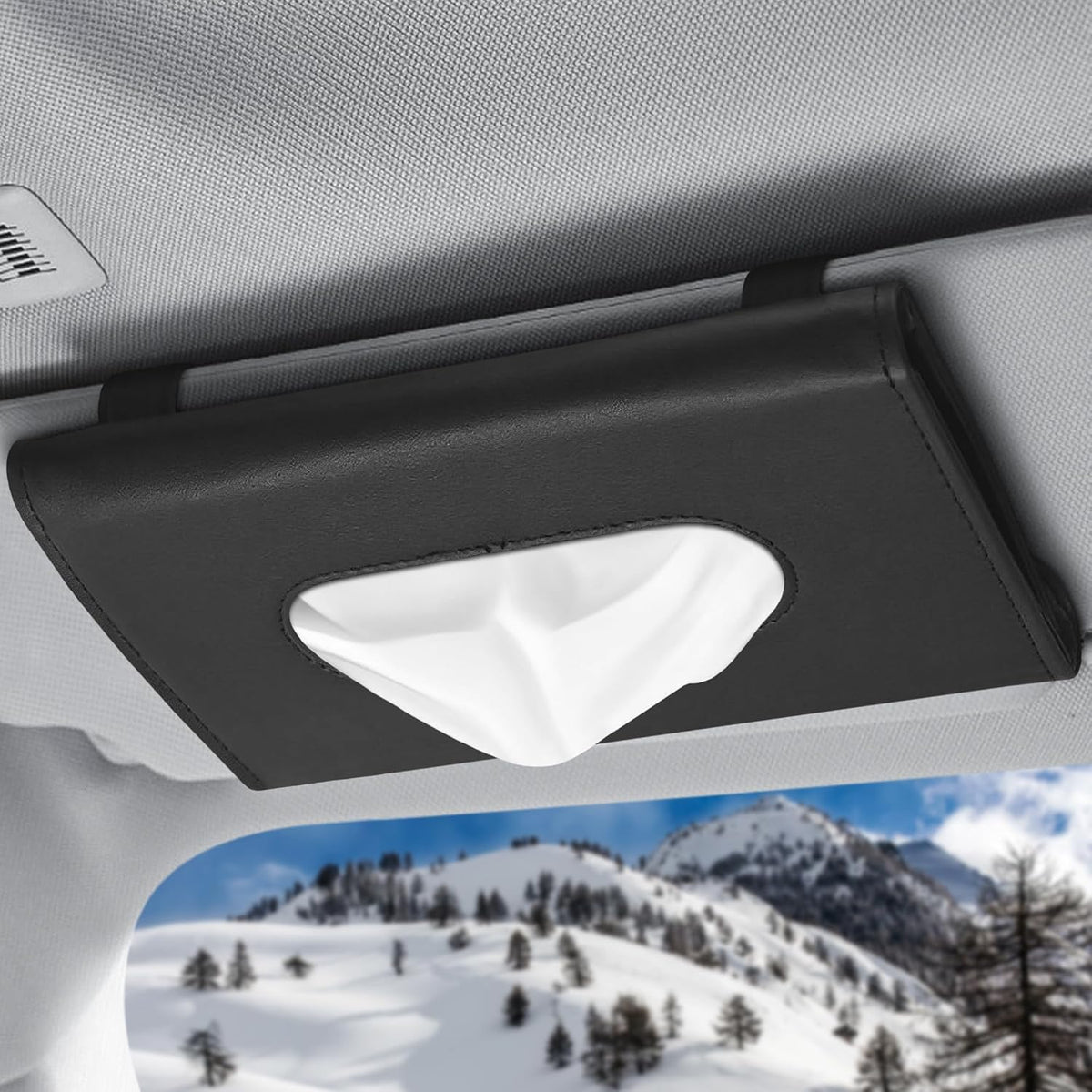 Car Sun Visor Tissue Holder – PU Leather Napkin Case & Organizer for Car, SUV & Truck