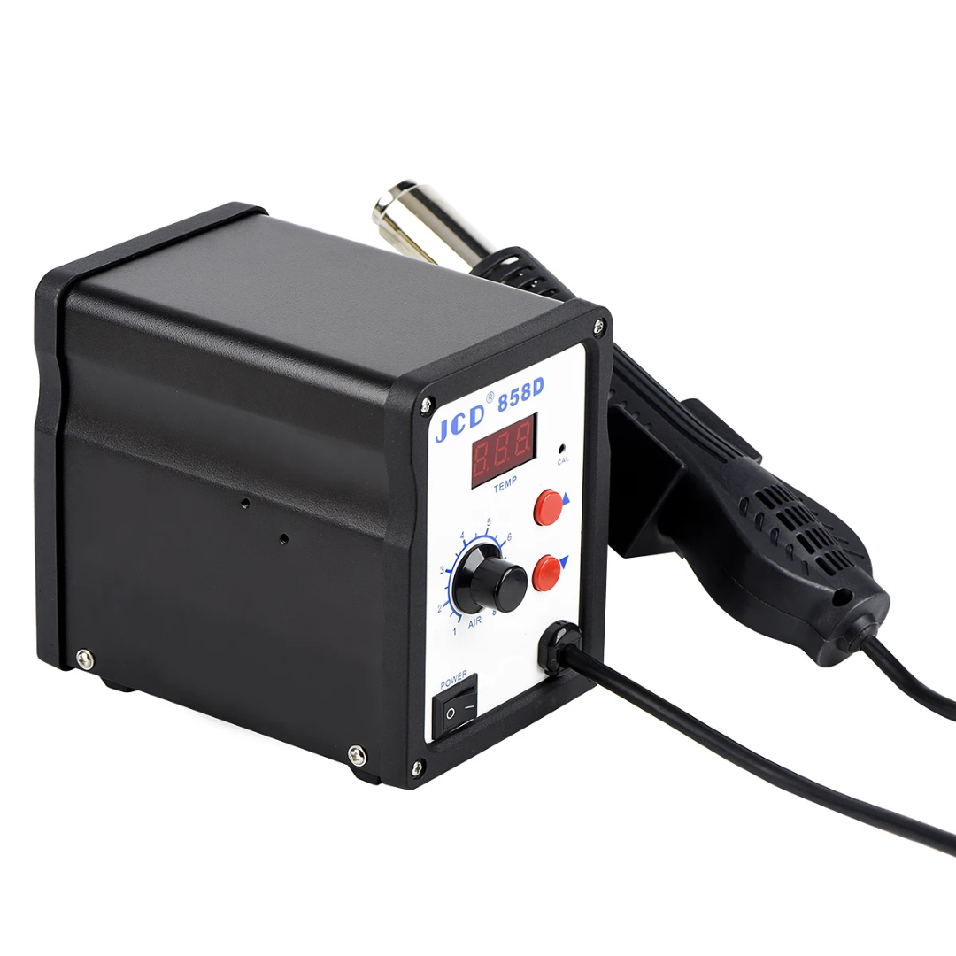 JCD 858D Hot Air Rework Station with Digital Display – Adjustable 100–480°C SMD Soldering Desoldering Tool + 3 Nozzles
