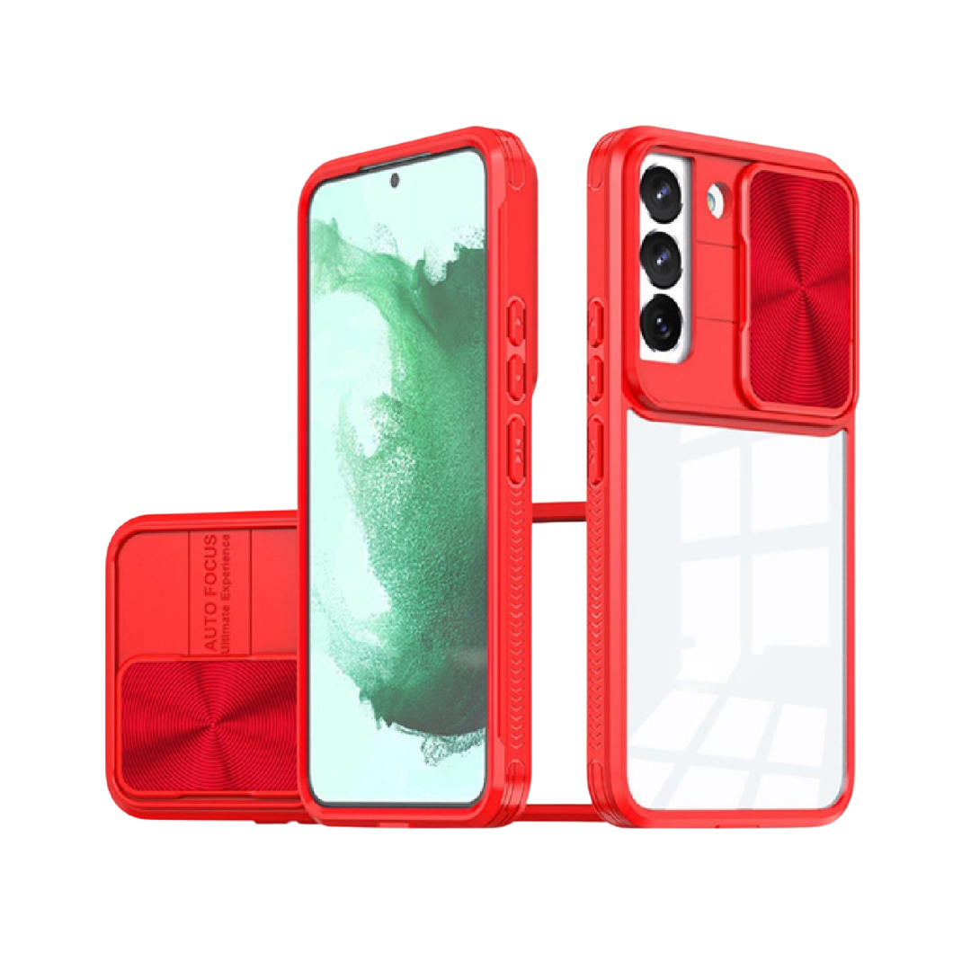 Samsung Galaxy S23 Acrylic Case – 2-in-1 Clear Back Cover with Sliding Camera Lens Protector, Shockproof TPU Bumper, Slim Lightweight Design