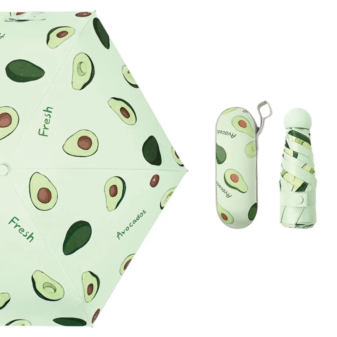 Fruit Design Windproof Umbrella with Pouch – Cute Peach, Avocado, Lemon & Grape Patterns, Portable Folding Travel Umbrella