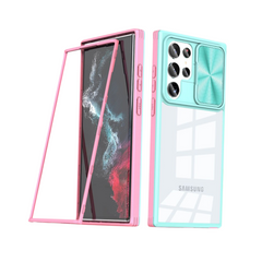 Samsung Galaxy S23 Ultra Acrylic Case – 2 in 1 Crystal Clear Back Cover with Sliding Camera Lens Protector & Shockproof Edges