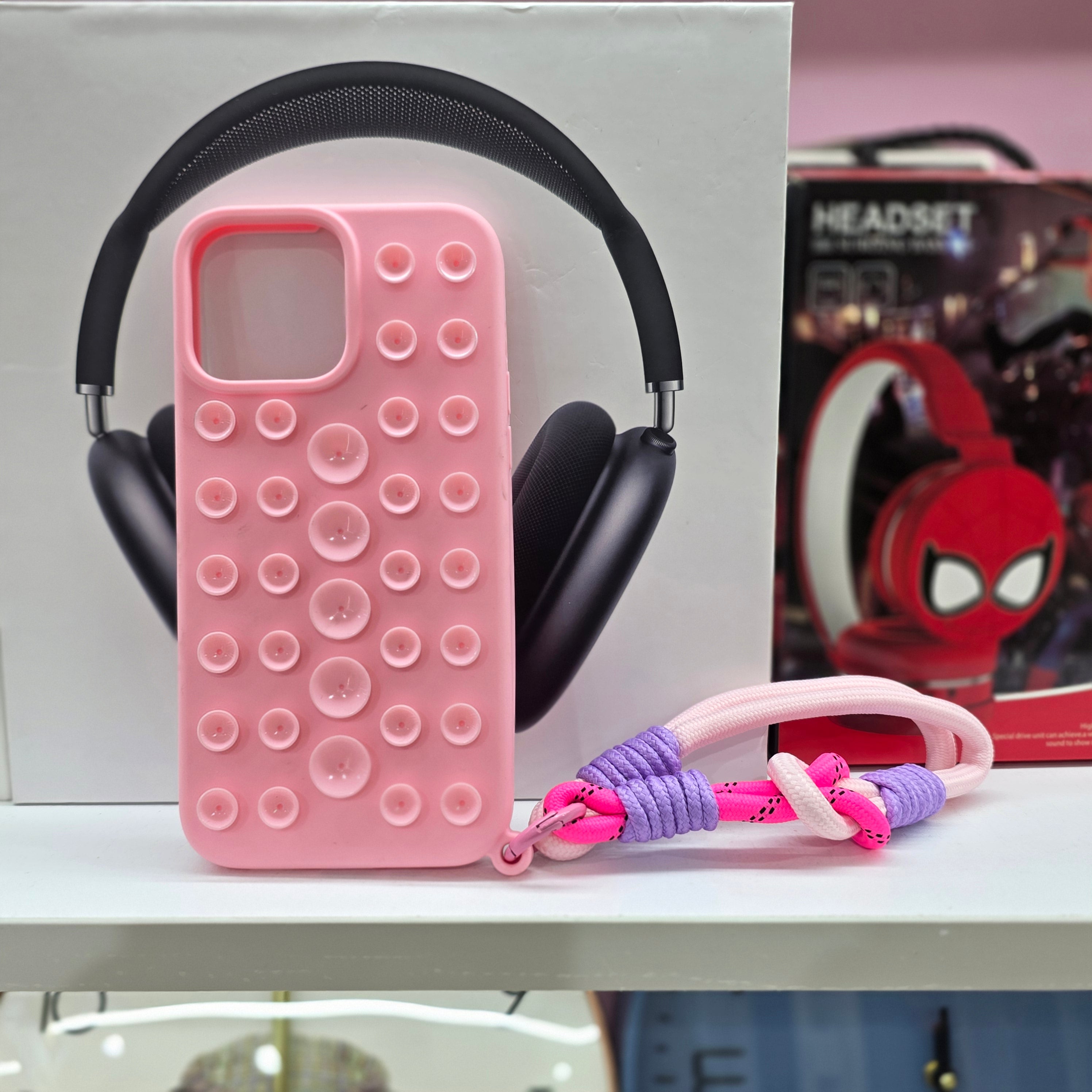 iPhone 14 Pro / 15 Pro / 12 Pro Max / 13 Pro Max Bubble Grip Case – Soft Silicone Cover with Pop Design & Colorful Hand Strap