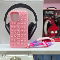 iPhone 14 Pro / 15 Pro / 12 Pro Max / 13 Pro Max Bubble Grip Case – Soft Silicone Cover with Pop Design & Colorful Hand Strap