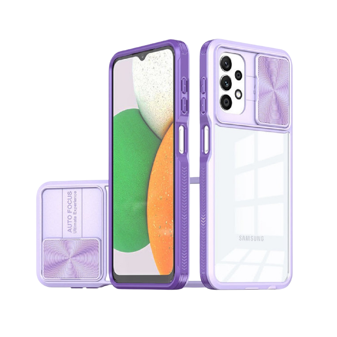 Samsung Galaxy A53 5G Acrylic Case – 2-in-1 Clear Back Cover with Sliding Camera Lens Protector, Shockproof TPU Bumper, Slim Lightweight Design