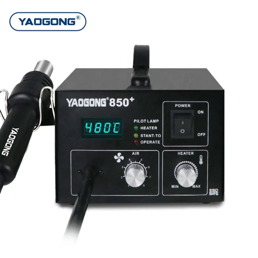 Yaogong 850+ 2-in-1 Hot Air Rework & Soldering Station – Brushless Fan, 740W, Dual LED Display, 100–500℃ Temperature Control