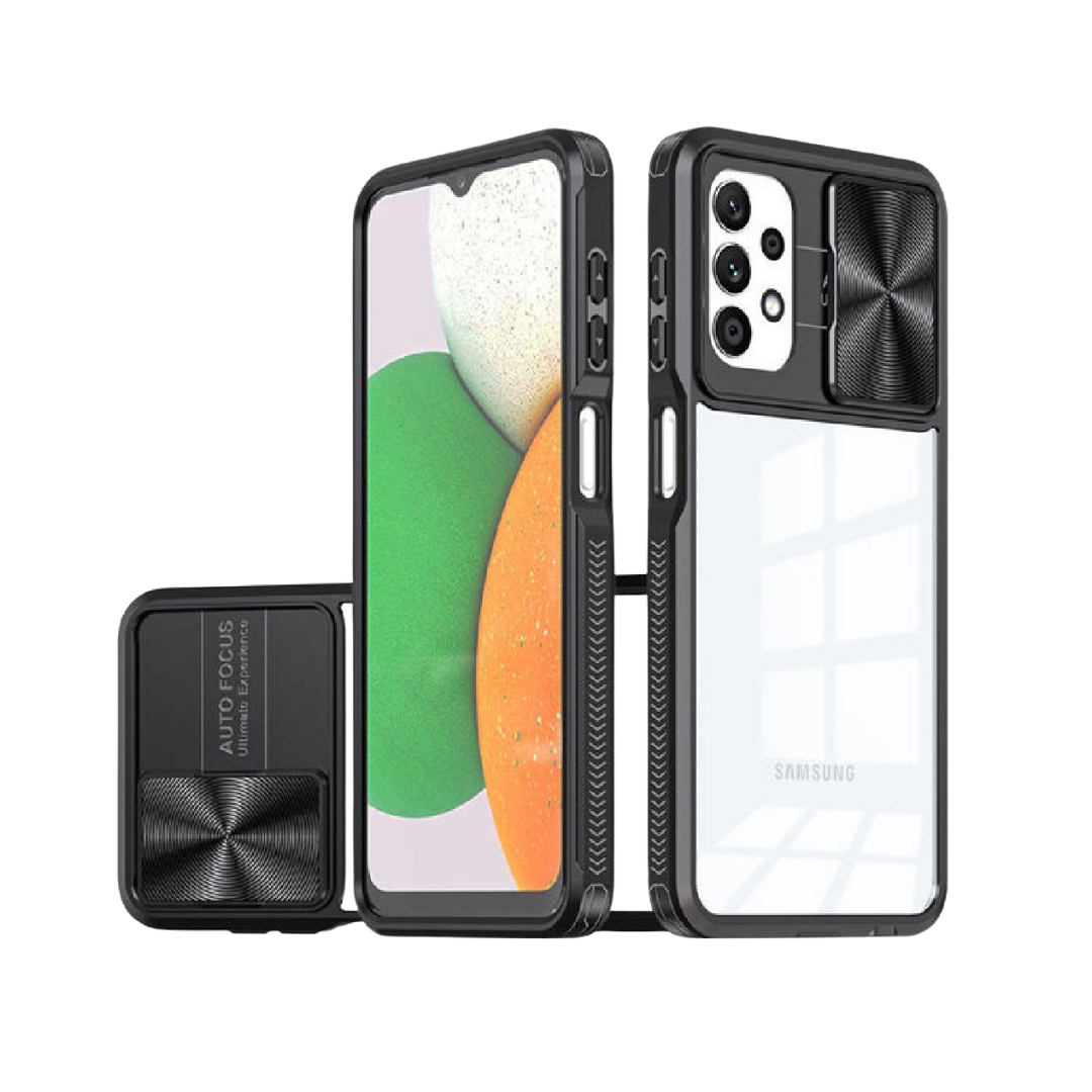 Samsung Galaxy A53 5G Acrylic Case – 2-in-1 Clear Back Cover with Sliding Camera Lens Protector, Shockproof TPU Bumper, Slim Lightweight Design