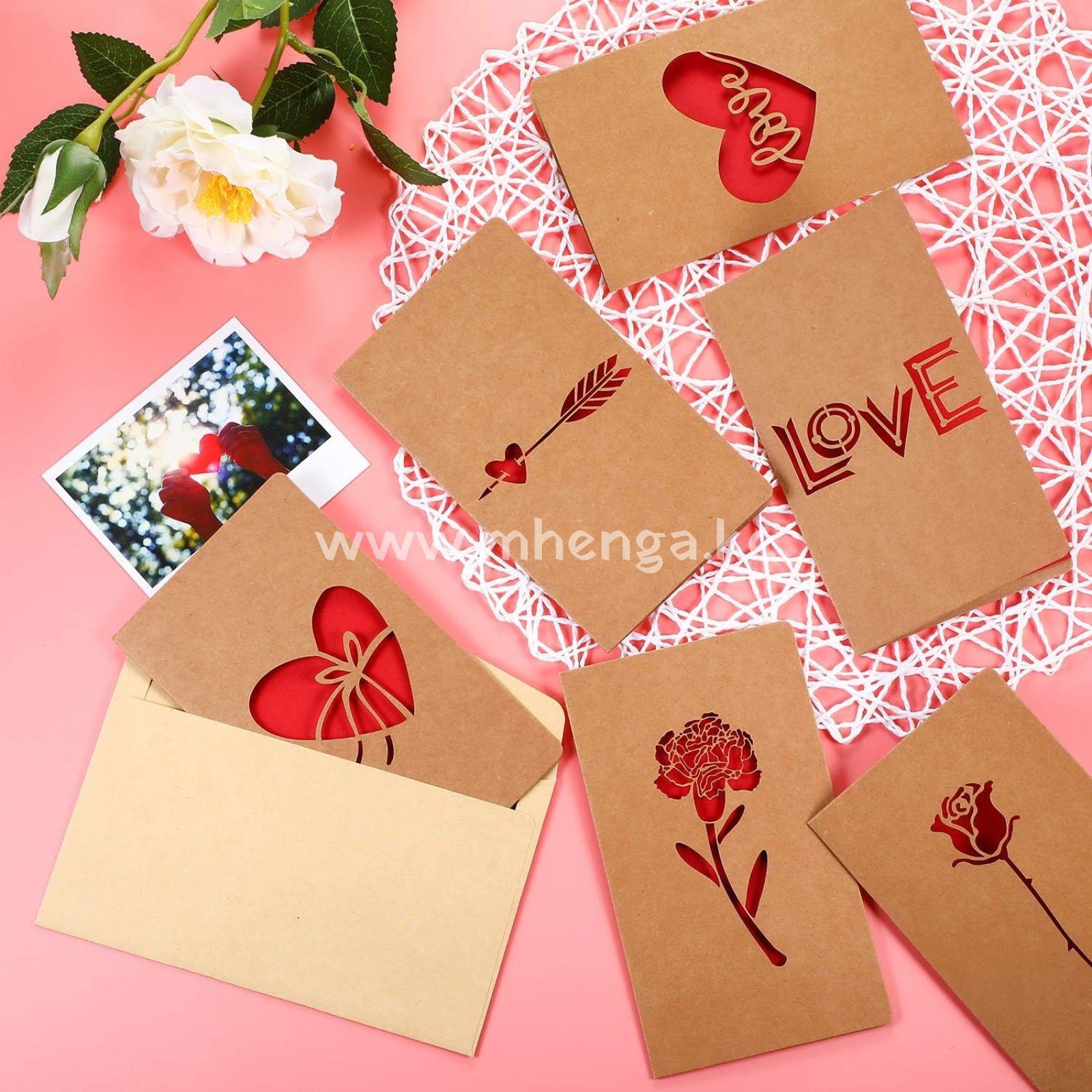 Valentine’s Day Gift Cards Greeting 6 Assorted Kraft Die Cut Designs For Anniversaries Envelopes