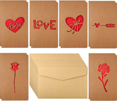 Valentine’s Day Gift Cards Greeting 6 Assorted Kraft Die Cut Designs For Anniversaries Envelopes