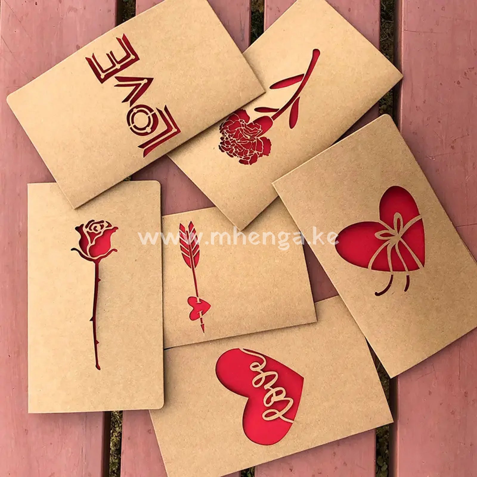 Valentine’s Day Gift Cards Greeting 6 Assorted Kraft Die Cut Designs For Anniversaries Envelopes